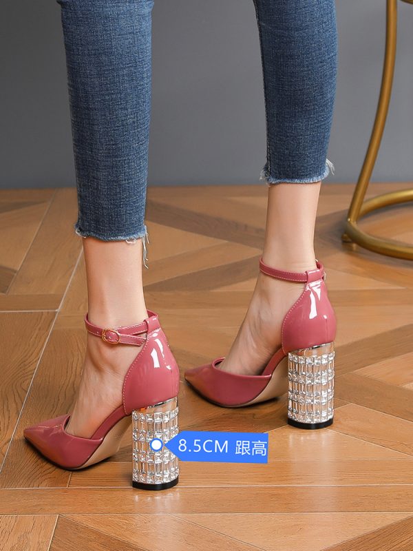 Korean Style Women's Nude Chunky Heels Sandals with One-Strap Buckle, Hollow-Out Mesh, Round-Toe Design - 2025 Trendy Footwear