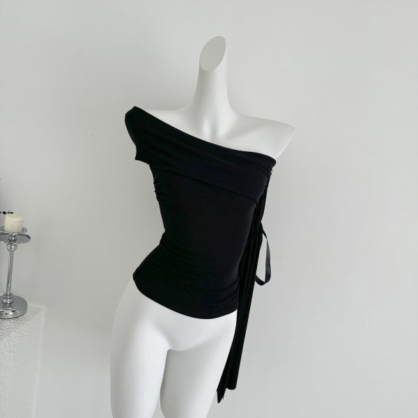 Korean Style Women's One-Shoulder Ruffle Lace Short Sleeve T-shirt - Summer Holiday White Top for Instagram Ready Looks
