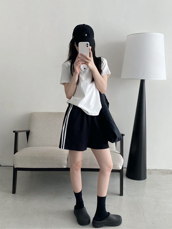Korean Style Women's Summer Casual Striped Sports Shorts - Sun Grapefruit Straight-Leg Five-Point Sweatpants