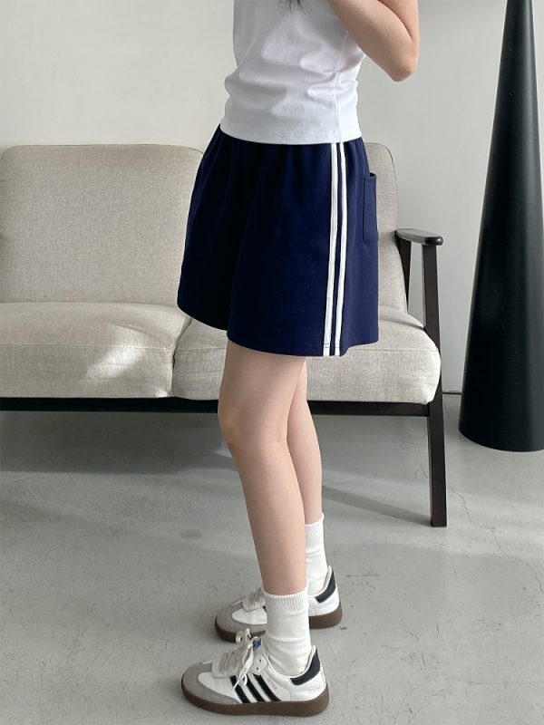 Korean Style Women's Summer Casual Striped Sports Shorts - Sun Grapefruit Straight-Leg Five-Point Sweatpants