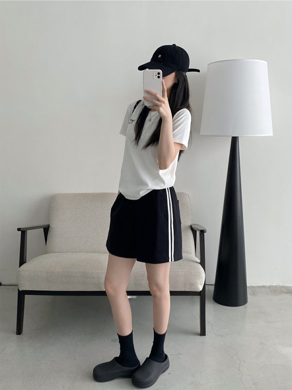 Korean Style Women's Summer Casual Striped Sports Shorts - Sun Grapefruit Straight-Leg Five-Point Sweatpants