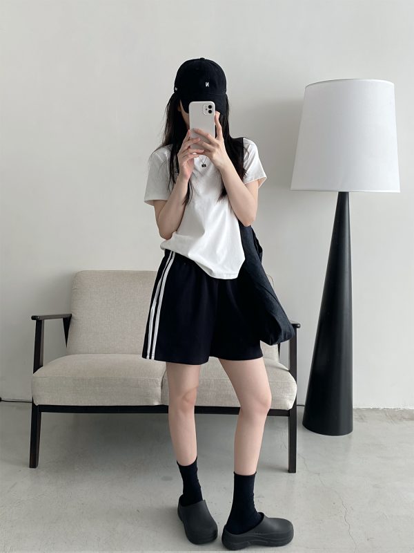 Korean Style Women's Summer Casual Striped Sports Shorts - Sun Grapefruit Straight-Leg Five-Point Sweatpants