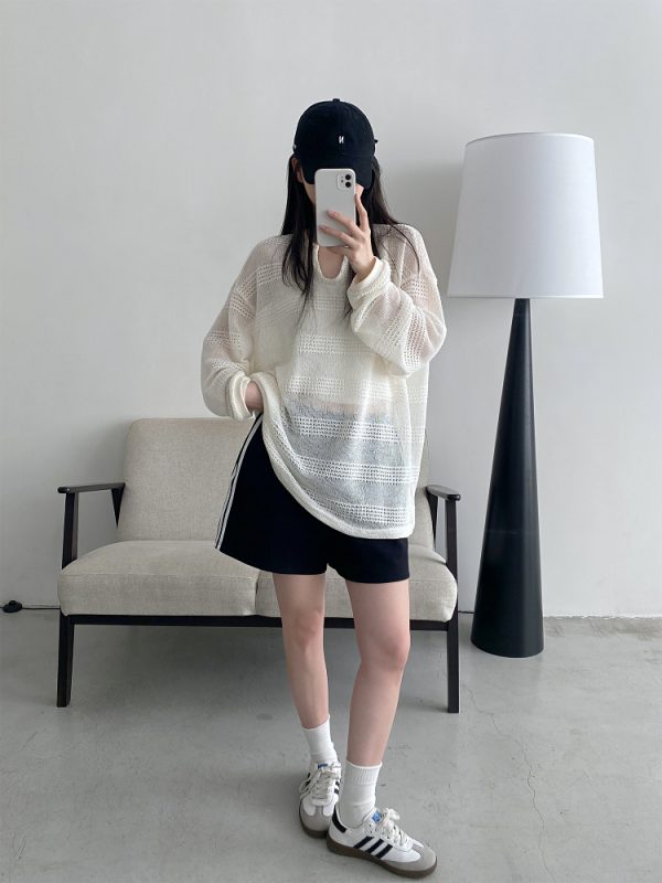 Korean Style Women's Summer Casual Striped Sports Shorts - Sun Grapefruit Straight-Leg Five-Point Sweatpants