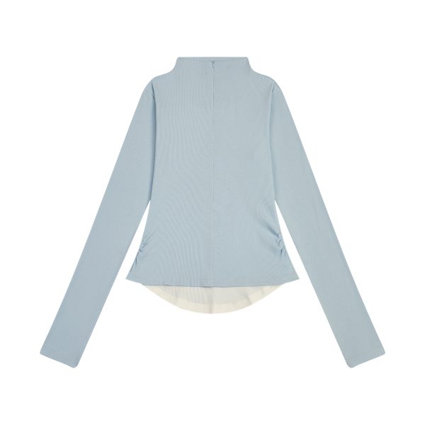 Korean Style Zipper Knitted Long Sleeve T-Shirt - Slim Fit Fake Two-Piece Design with Flattering Base for Spring Fashion