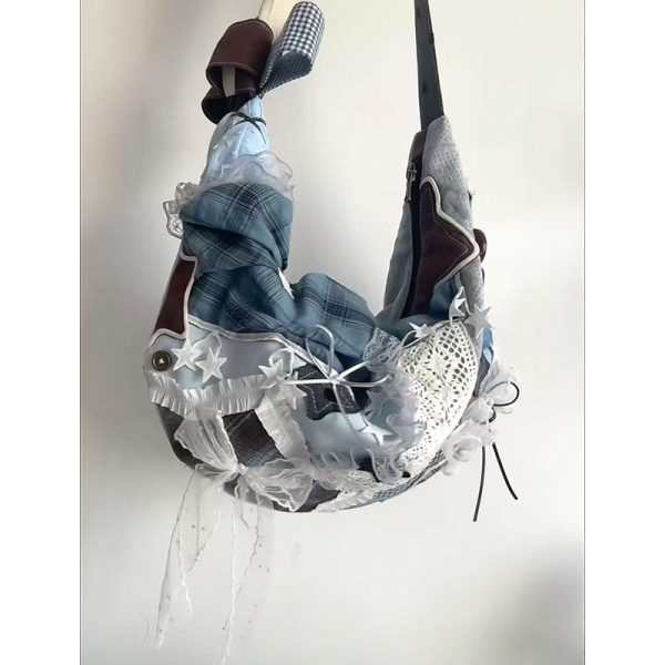 Lace Bow Spliced Dumpling Bag - Versatile Large Capacity Shoulder Crossbody Tote for Women, Perfect for Commuting and Daily Use