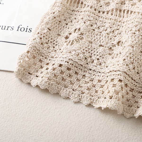 Lace Crochet Hollow Knit Tie-Back Tank Top for Women, Vintage Loose Sleeveless Cropped Summer Outerwear, Y2K Style