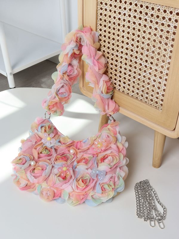 Lace Flower Underarm Bag - Pink Fairy Romantic Crossbody Bag for Spring/Summer, Sweet Girl Aesthetic, Niche Design