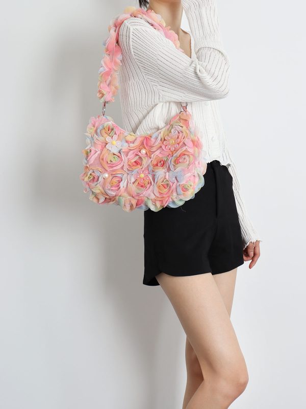 Lace Flower Underarm Bag - Pink Fairy Romantic Crossbody Bag for Spring/Summer, Sweet Girl Aesthetic, Niche Design