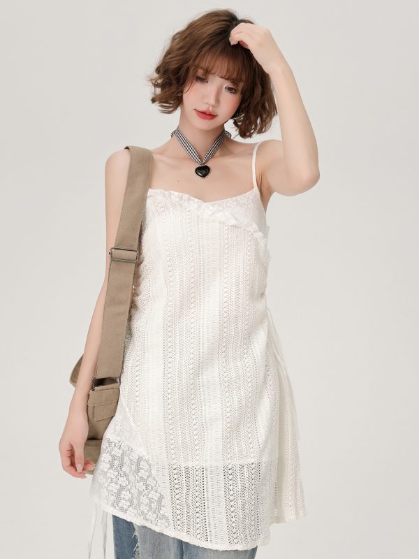 Lace Hollow-Out Camisole Dress for Women - Summer Layered Loose Slimming Dress, Girly Style, Niche Fashion, Y2K Trend