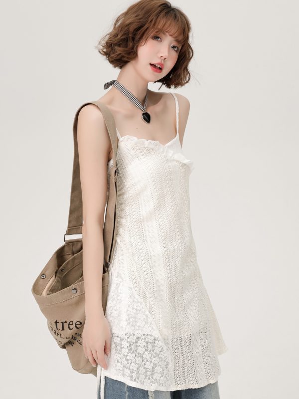 Lace Hollow-Out Camisole Dress for Women - Summer Layered Loose Slimming Dress, Girly Style, Niche Fashion, Y2K Trend