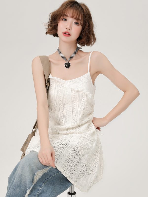 Lace Hollow-Out Camisole Dress for Women - Summer Layered Loose Slimming Dress, Girly Style, Niche Fashion, Y2K Trend