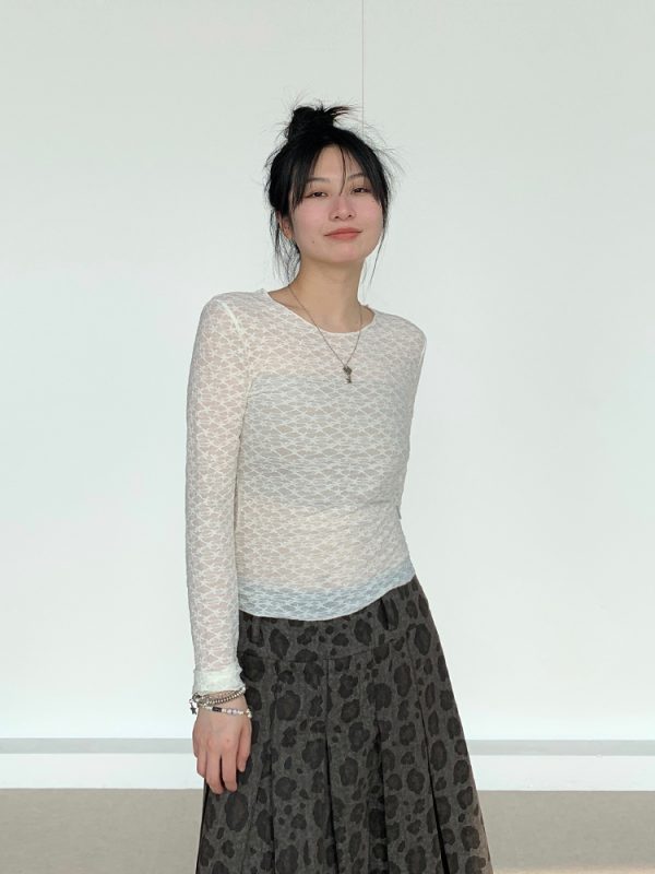 Lace Mesh Long Sleeve Versatile Layering Tee - Trendy Base Shirt for 90s and Y2K Fashion Styles