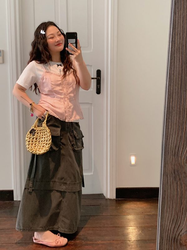 Lace Spliced Waist-Defining Cami Top for Women - Summer 2025 French Style Outerwear - Elegant and Trendy Fashion Piece