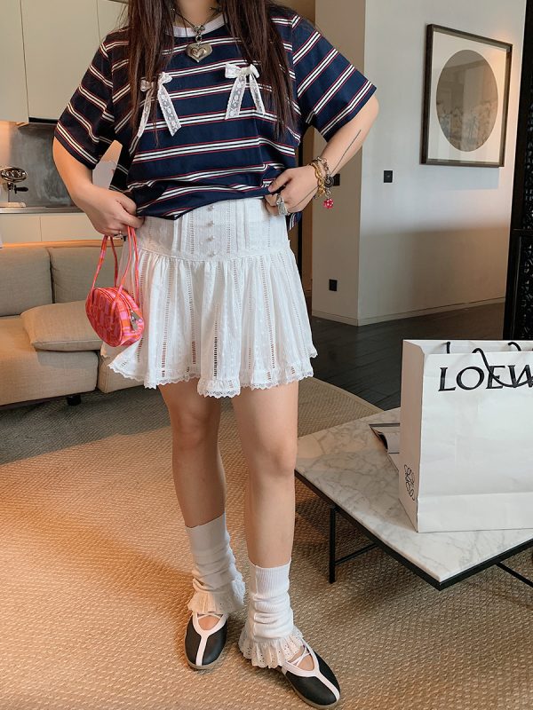 Lace-Up Shirt and Skirt Women's Set - Plus Size Summer 2025 Two-Piece Outfit in Trendy Korean Style