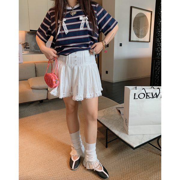 Lace-Up Shirt and Skirt Women's Set - Plus Size Summer 2025 Two-Piece Outfit in Trendy Korean Style