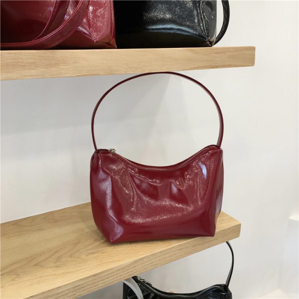 Lacquered Leather Underarm Bag - Minimalist Stylish Tote, Casual Korean Design, Small Size, Trendy Niche Fashion Accessory