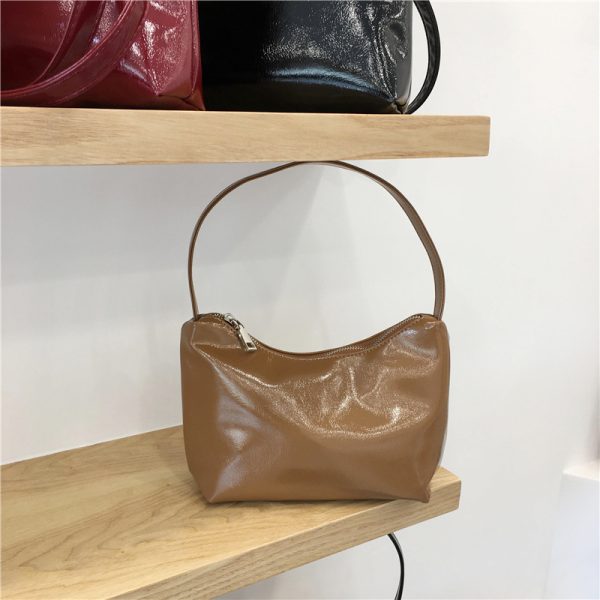 Lacquered Leather Underarm Bag - Minimalist Stylish Tote, Casual Korean Design, Small Size, Trendy Niche Fashion Accessory