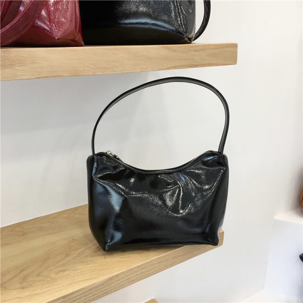 Lacquered Leather Underarm Bag - Minimalist Stylish Tote, Casual Korean Design, Small Size, Trendy Niche Fashion Accessory