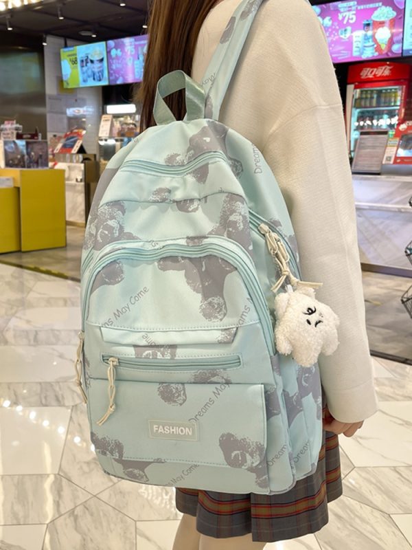 Large Capacity Bear Print Student Backpack for Girls, Sweet Ins Laptop Bag for Women, Trendy Korean Style Fashion