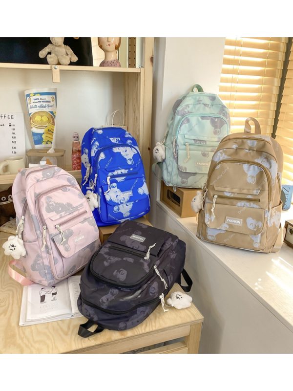 Large Capacity Bear Print Student Backpack for Girls, Sweet Ins Laptop Bag for Women, Trendy Korean Style Fashion