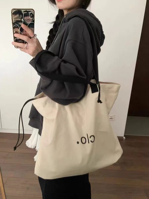 Large Capacity Canvas Drawstring Tote Bag for Commuting, Fresh Korean Style Minimalist Design with Letter Print