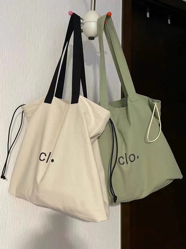 Large Capacity Canvas Drawstring Tote Bag for Commuting, Fresh Korean Style Minimalist Design with Letter Print