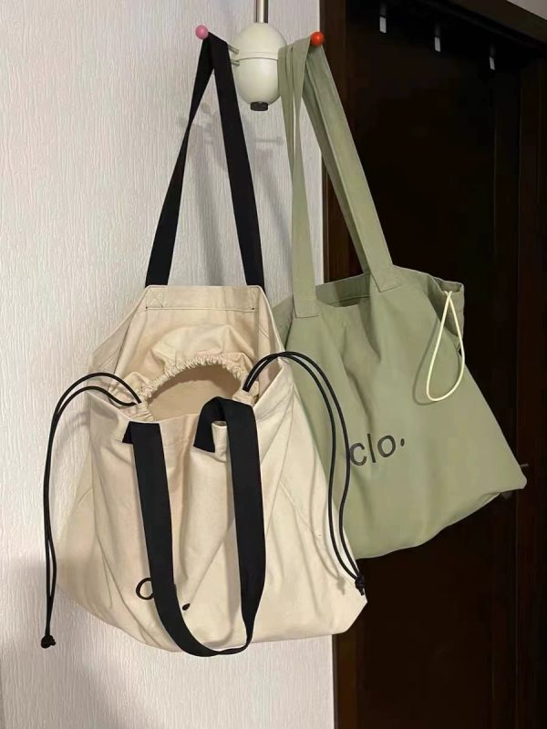 Large Capacity Canvas Drawstring Tote Bag for Commuting, Fresh Korean Style Minimalist Design with Letter Print