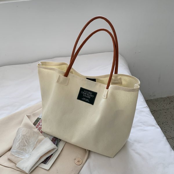 Large Capacity Canvas Tote Bag for Women - Minimalist Single-Shoulder Commuter Bag, Retro Style for College Students