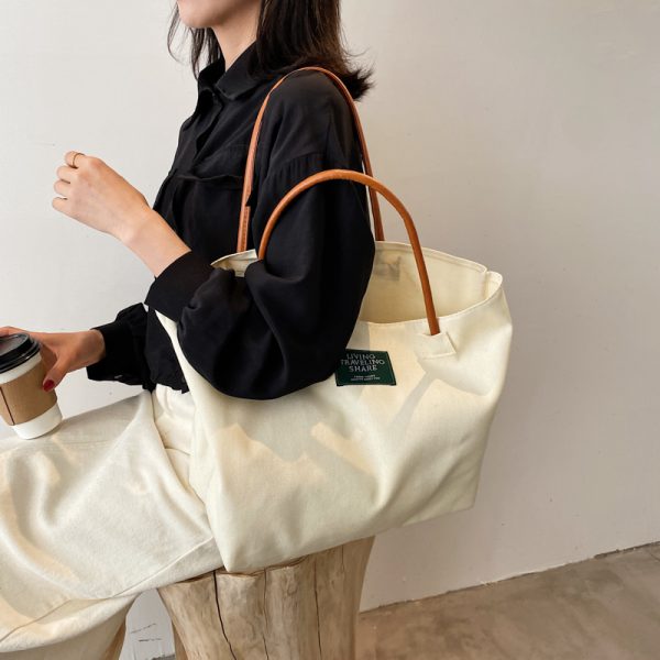 Large Capacity Canvas Tote Bag for Women - Minimalist Single-Shoulder Commuter Bag, Retro Style for College Students