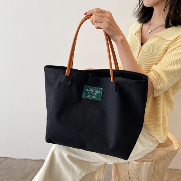 Large Capacity Canvas Tote Bag for Women - Minimalist Single-Shoulder Commuter Bag, Retro Style for College Students