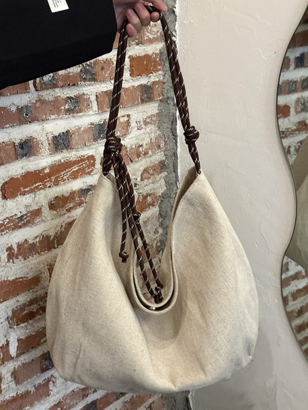Large Capacity Casual Pastoral Tote Bag for Women - Versatile Linen Shoulder & Handheld Bag with Niche Design