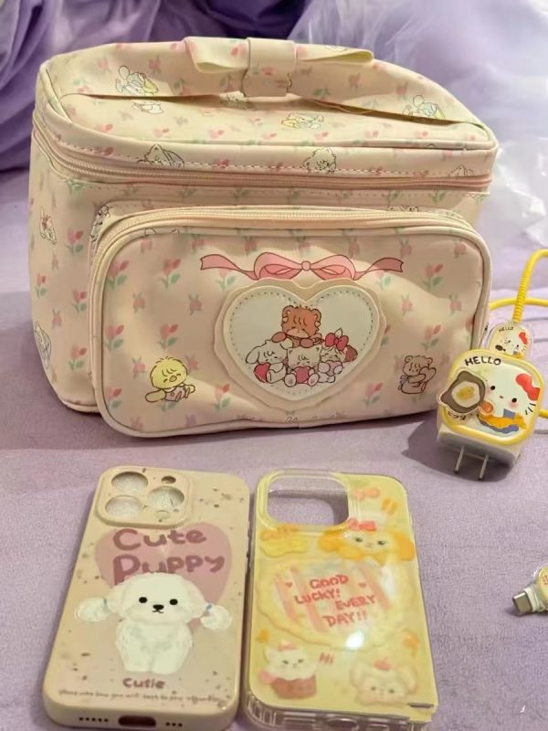 Large Capacity Cute Animal Print Cosmetic Bag - 2024 Storage Handbag for Makeup & Essentials, Trendy Square Design