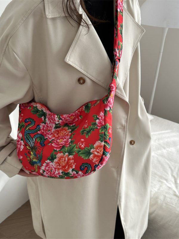Large Capacity Floral Canvas Shoulder Bag for Women - Versatile Crossbody Dumpling Bag, 2025 Summer Style