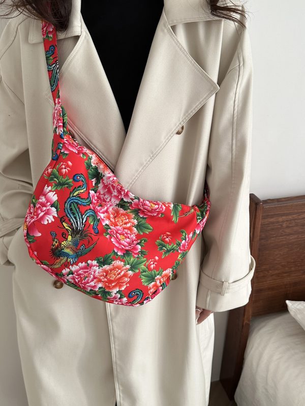 Large Capacity Floral Canvas Shoulder Bag for Women - Versatile Crossbody Dumpling Bag, 2025 Summer Style