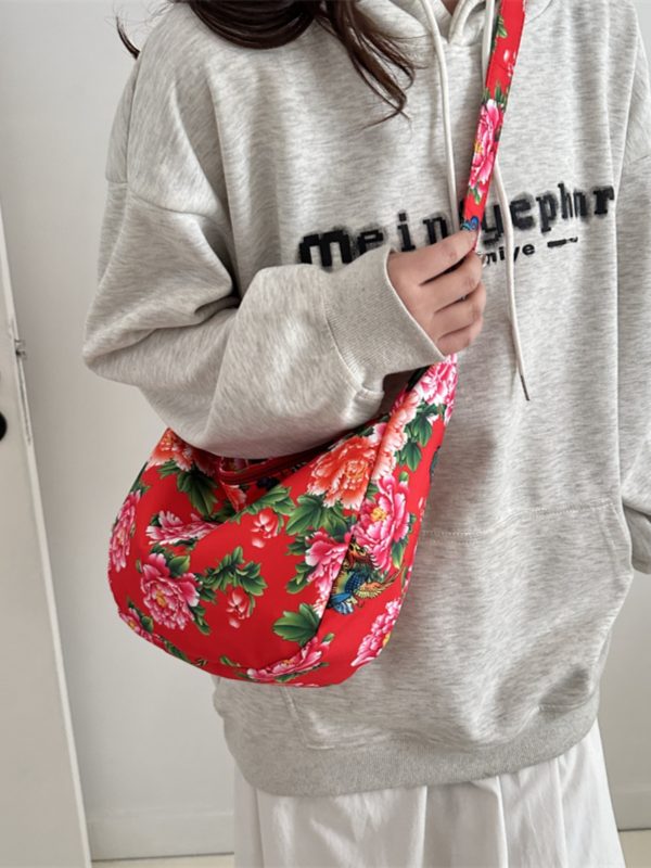 Large Capacity Floral Canvas Shoulder Bag for Women - Versatile Crossbody Dumpling Bag, 2025 Summer Style