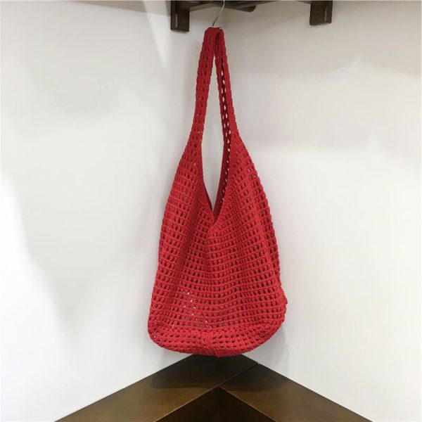 Large Capacity Hollow Mesh Net Tote Bag - Fashionable Knitted Woven Shoulder Bag for Summer, Lazy Style, Trendy Ins Aesthetic