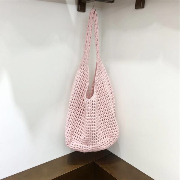 Large Capacity Hollow Mesh Net Tote Bag - Fashionable Knitted Woven Shoulder Bag for Summer, Lazy Style, Trendy Ins Aesthetic