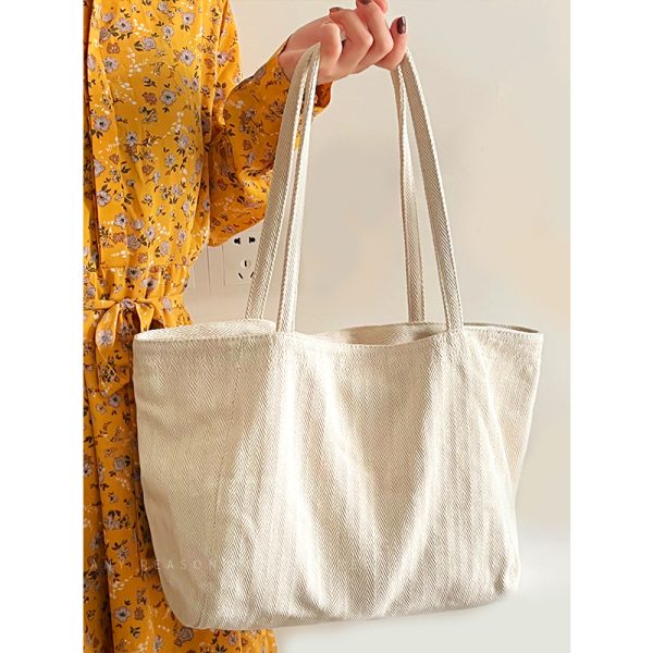Large Capacity Korean Style Diagonal Stripe Canvas Tote Bag for Women - Casual Commuting Shoulder Bag