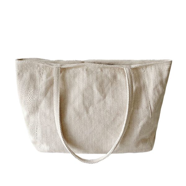 Large Capacity Korean Style Diagonal Stripe Canvas Tote Bag for Women - Casual Commuting Shoulder Bag
