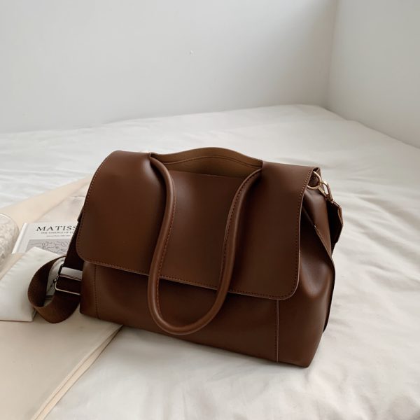 Large Capacity Soft Leather Handbag - Retro Minimalist Tote Shoulder Bag for Women