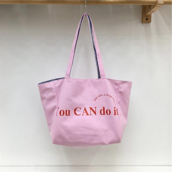 Large Capacity Striped Canvas Shoulder Bag - Double-Sided Fabric, Korean Style Casual Tote for Spring/Summer 2025