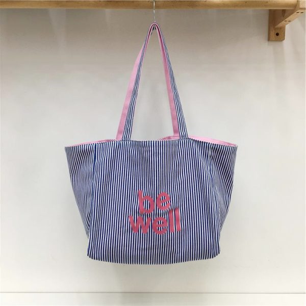 Large Capacity Striped Canvas Shoulder Bag - Double-Sided Fabric, Korean Style Casual Tote for Spring/Summer 2025