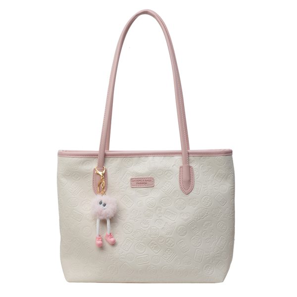 Large Capacity Women's Casual Shoulder Bag - 2025 Fashionable Embossed Tote for Commuting & Classroom Style