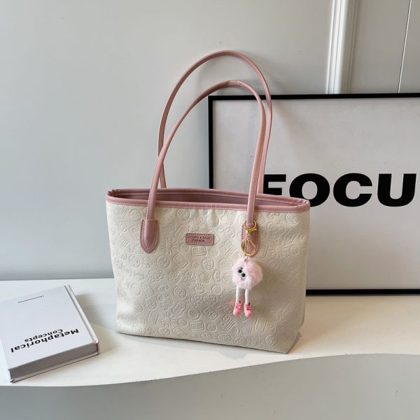 Large Capacity Women's Casual Shoulder Bag - 2025 Fashionable Embossed Tote for Commuting & Classroom Style