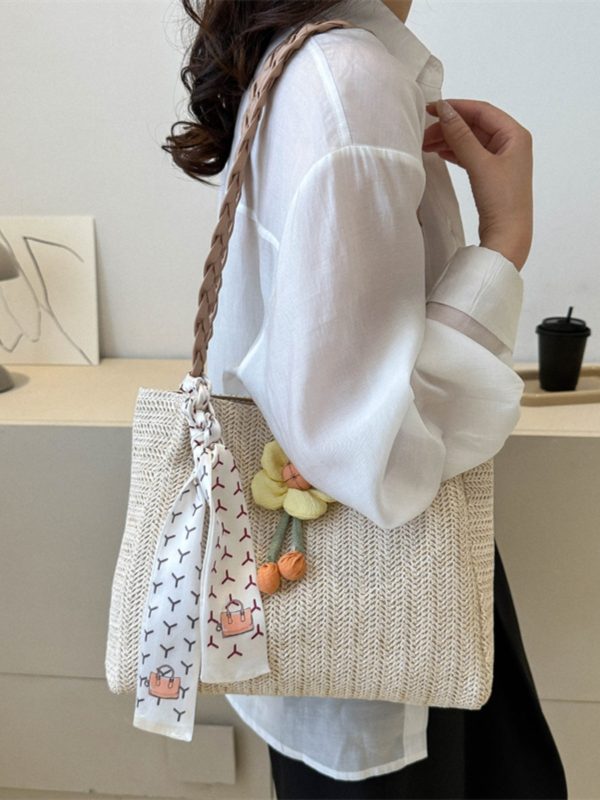 Large-Capacity Woven Straw Shoulder Bag for Women â€“ 2025 Summer Versatile Beach Crossbody Tote