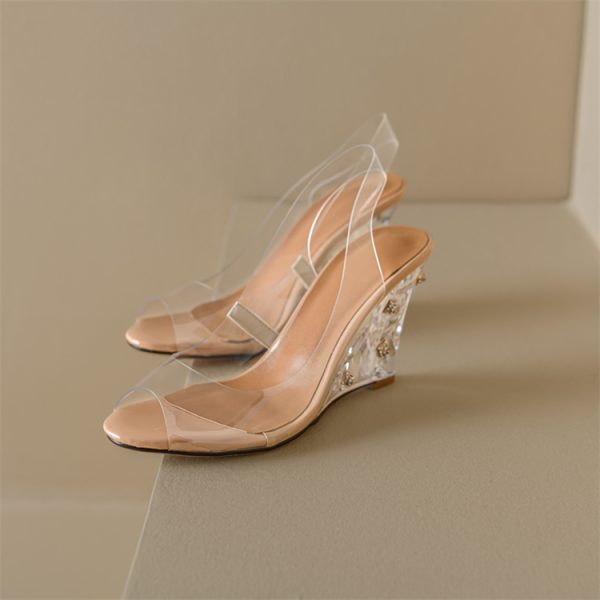 Leg-Lengthening Transparent Peep-Toe Wedge High Heels Fairy-Style Crystal Sandals for a Chic Italian Look