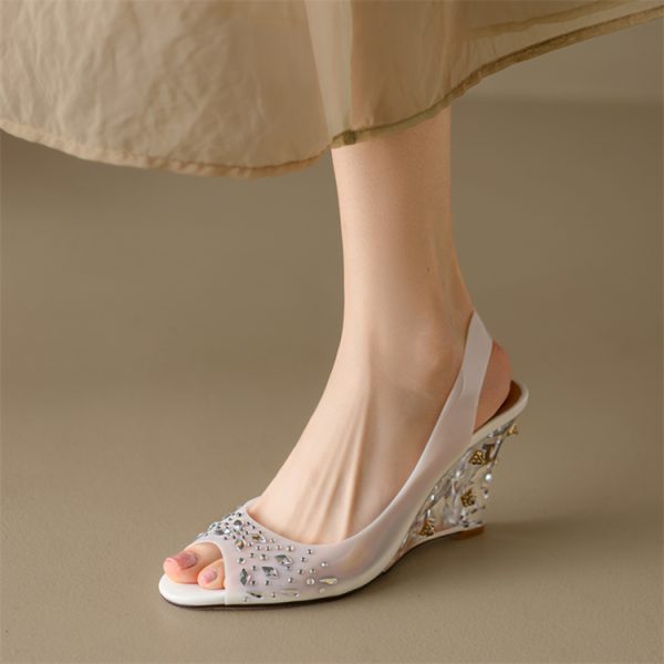 Leg-Lengthening Transparent Peep-Toe Wedge High Heels Fairy-Style Crystal Sandals for a Chic Italian Look
