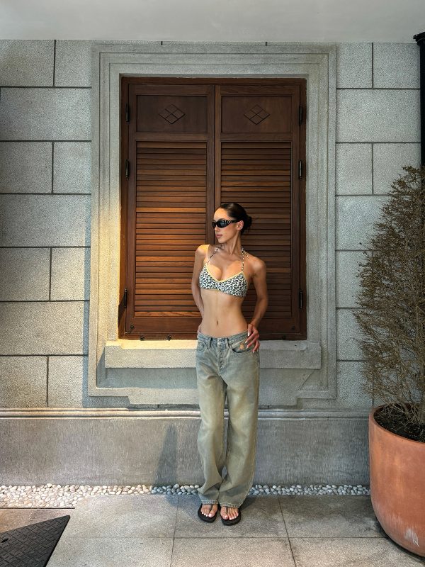 Leopard Print Bikini with Shiny Gold Thread, Quick-Dry Fabric & Removable Chest Pad - Trendy Swimwear for Y2K Style