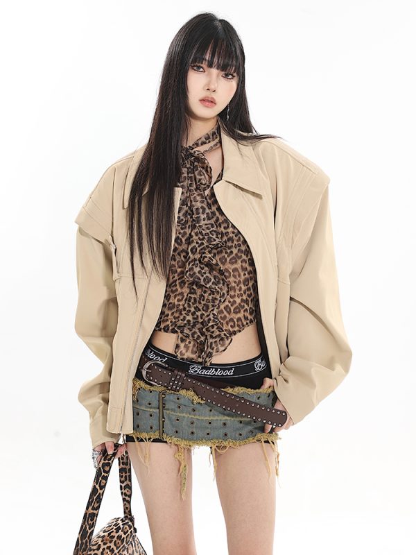 Leopard Print Sexy Mesh Ruffled Strap Tank Top - 2025 Spring/Summer Niche Fashion for Bold Style