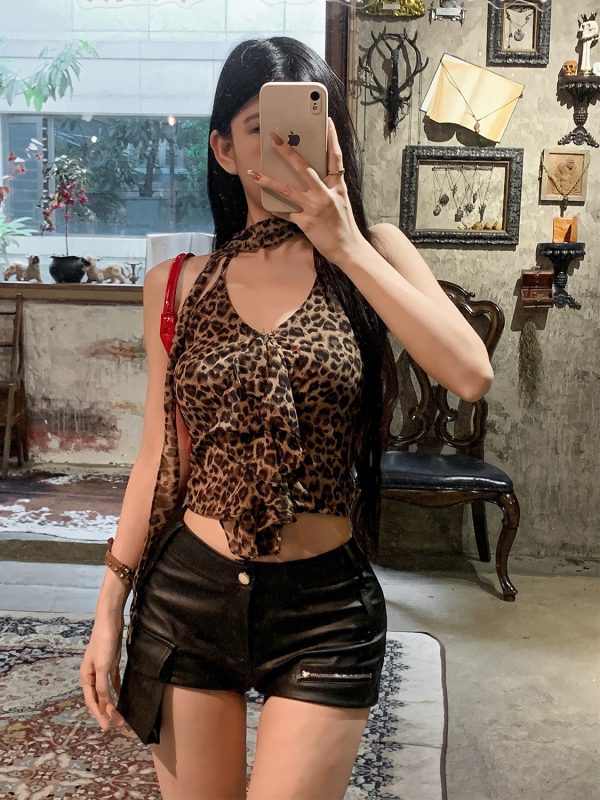 Leopard Print Vest Camisole for Women - Sleeveless Flowing Straps Top for Spring Summer - Trendy Y2K Style Fashion